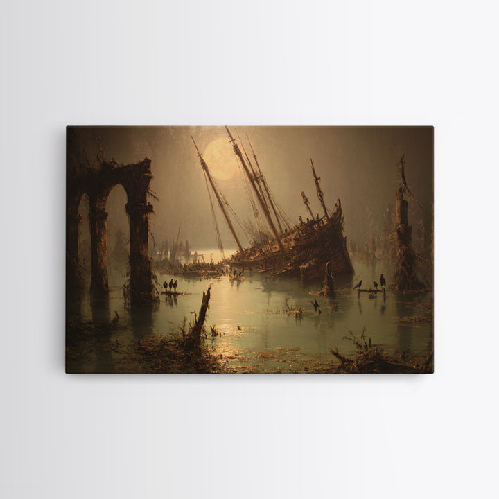 The Shipwreck Cove, Symbolist Gothic Landscape, Landscape Wall Art, Macabre Wall Art, Framed Canvas Print, Halloween Wall Art
