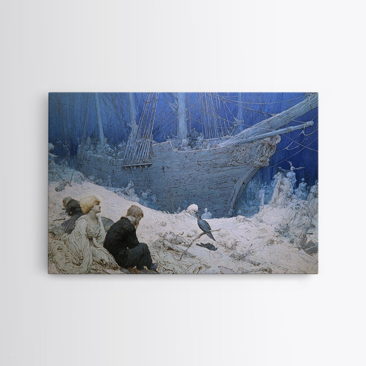 The Shipwreck Cove, Symbolist Death Art, Landscape Wall Art, Dark Fantasy Wall Art, Framed Canvas Print, Halloween Wall Art