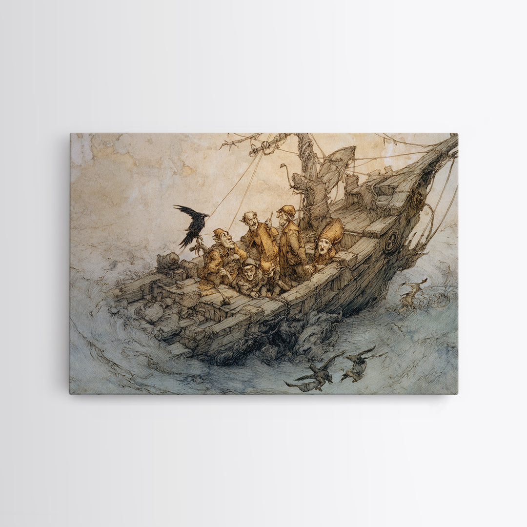 The Shipwreck Cove, Gothic Storybook Art, Landscape Wall Art, Gothic Horror Wall Art, Framed Canvas Print, Halloween Wall Art
