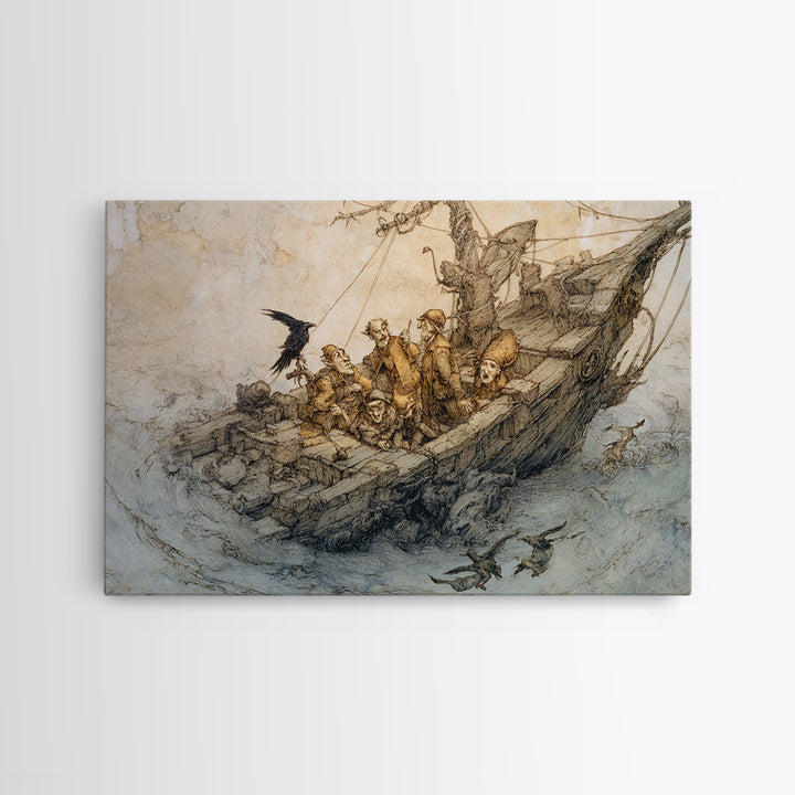 The Shipwreck Cove, Gothic Storybook Art, Landscape Wall Art, Gothic Horror Wall Art, Framed Canvas Print, Halloween Wall Art