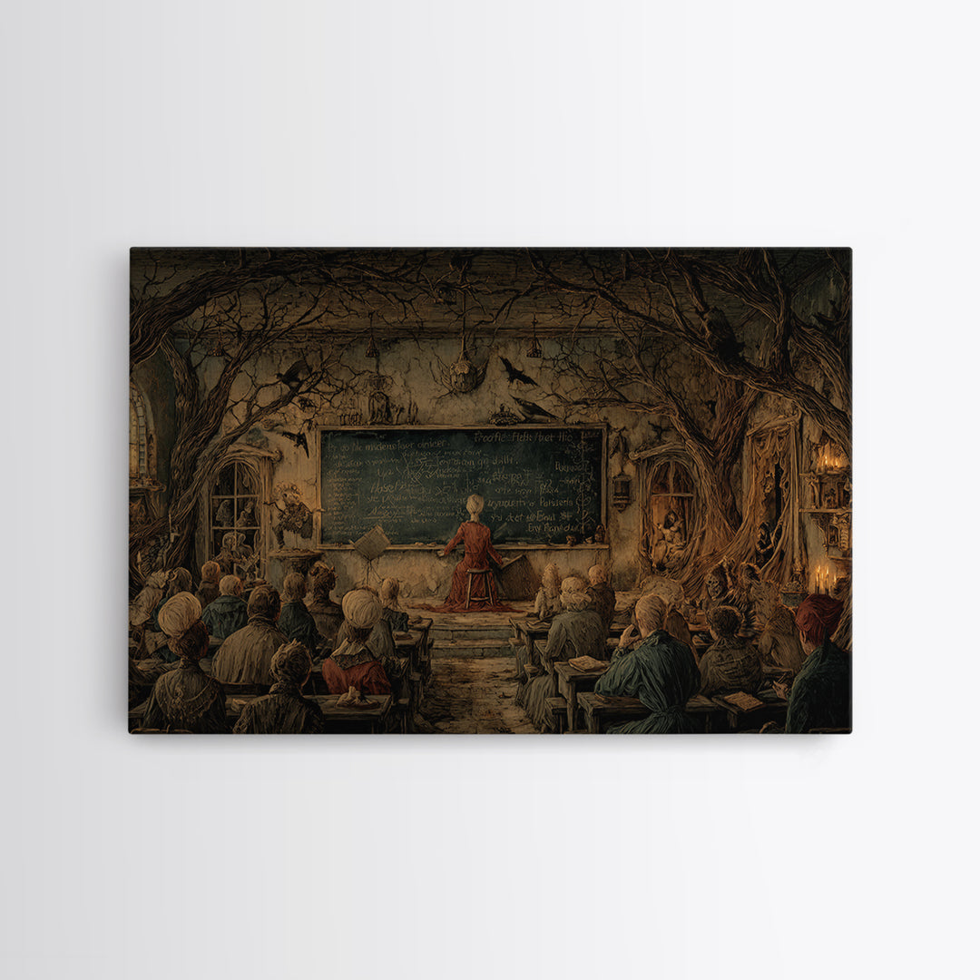 The Silent Schoolhouse, Medieval Grotesque Art, Landscape Wall Art, Gothic Horror Wall Art, Framed Canvas Print, Halloween Wall Art