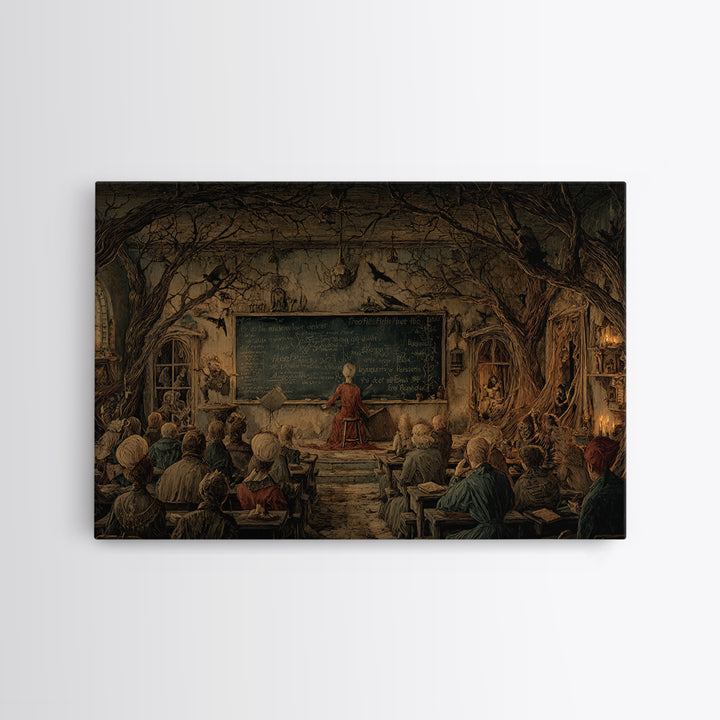 The Silent Schoolhouse, Medieval Grotesque Art, Landscape Wall Art, Gothic Horror Wall Art, Framed Canvas Print, Halloween Wall Art
