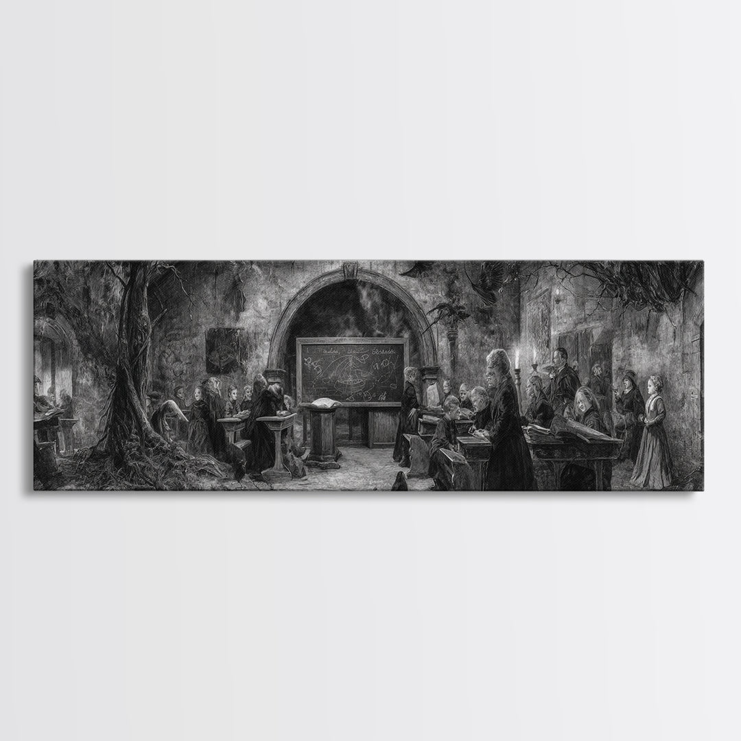 The Silent Schoolhouse, Dark Romantic Horror Art, Extra Wide Wall Art, Dark Halloween Decor, Framed Canvas Print, Halloween Wall Art