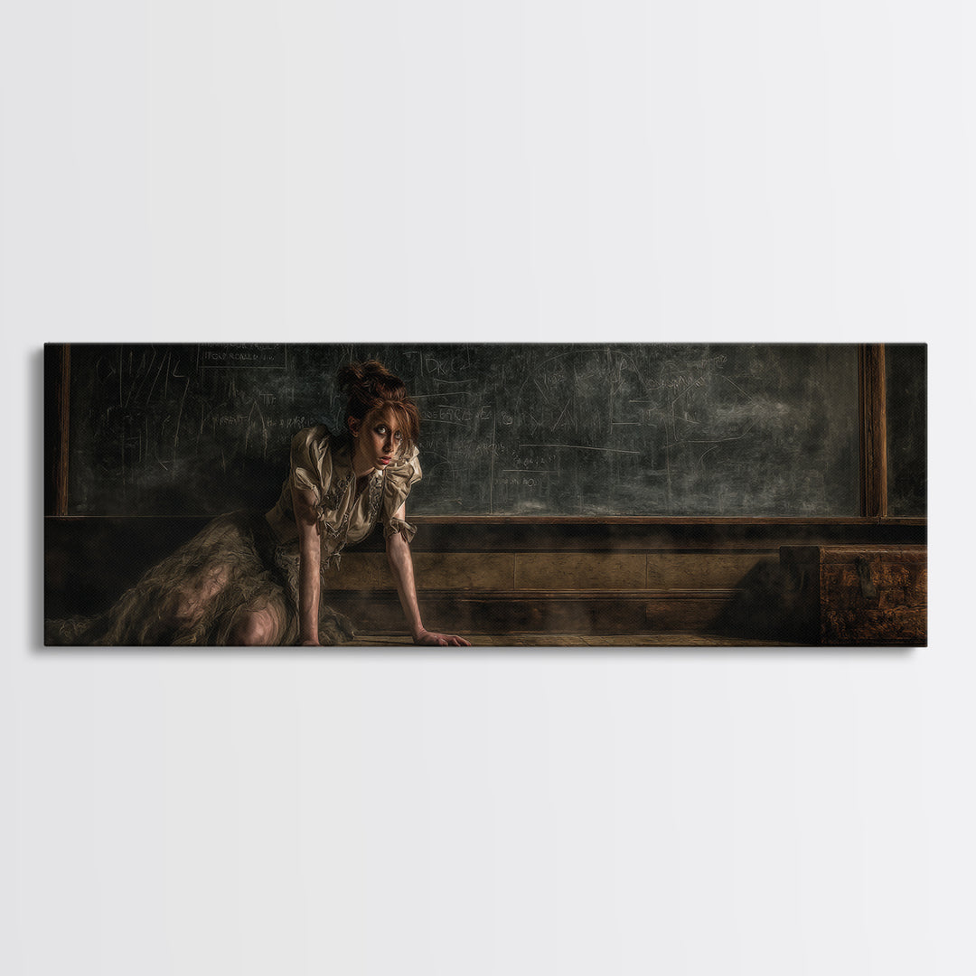 The Silent Schoolhouse, Gothic Nightmare Art, Extra Wide Wall Art, Gothic Horror Wall Art, Framed Canvas Print, Halloween Wall Art