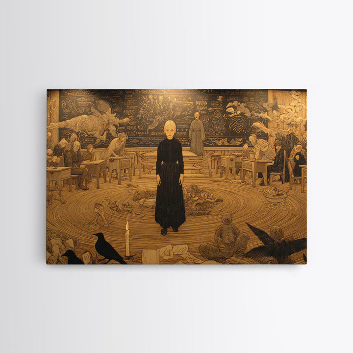 The Silent Schoolhouse, Symbolist Death Art, Landscape Wall Art, Gothic Horror Wall Art, Canvas Print, Halloween Wall Art
