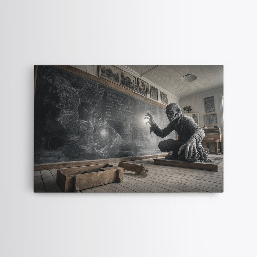 The Silent Schoolhouse, Expressionist Nightmare Art, Landscape Wall Art, Dark Halloween Decor, Canvas Print, Halloween Wall Art