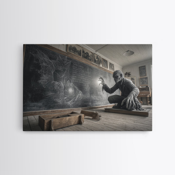 The Silent Schoolhouse, Expressionist Nightmare Art, Landscape Wall Art, Dark Halloween Decor, Canvas Print, Halloween Wall Art
