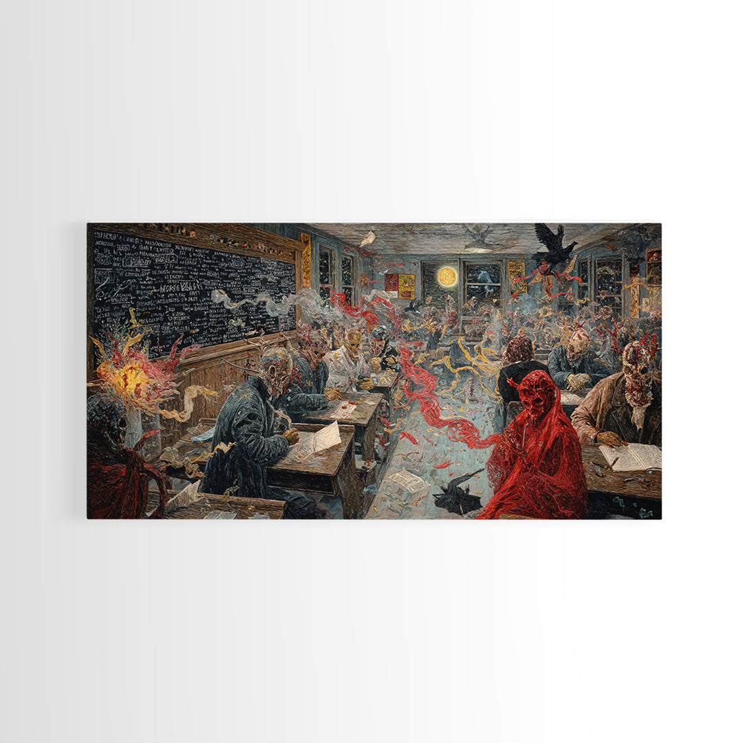 The Silent Schoolhouse, Grotesque Carnival Art, Wide Panoramic Art, Gothic Horror Wall Art, Canvas Print, Halloween Wall Art