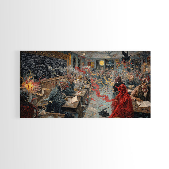 The Silent Schoolhouse, Grotesque Carnival Art, Wide Panoramic Art, Gothic Horror Wall Art, Canvas Print, Halloween Wall Art