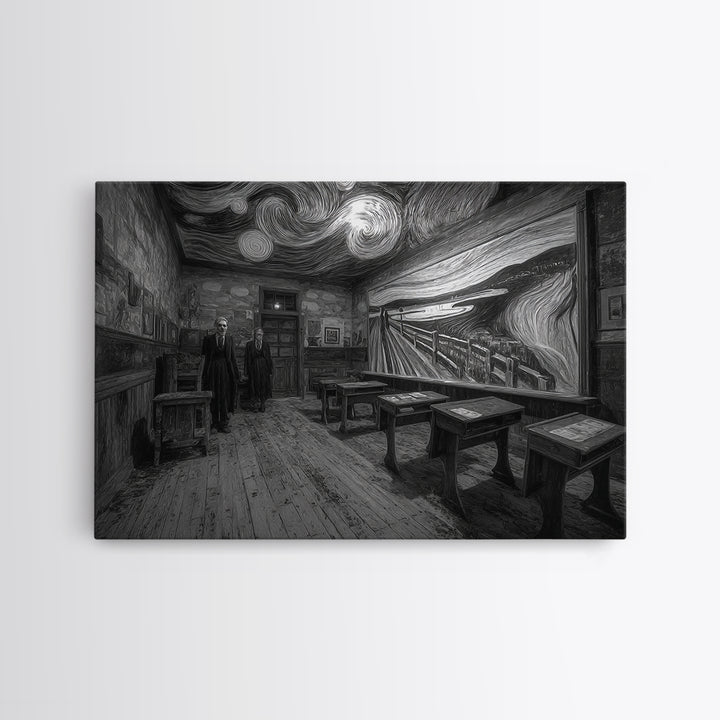 The Silent Schoolhouse, Expressionist Gothic Art, Landscape Wall Art, Dark Halloween Decor, Framed Canvas Print, Halloween Wall Art