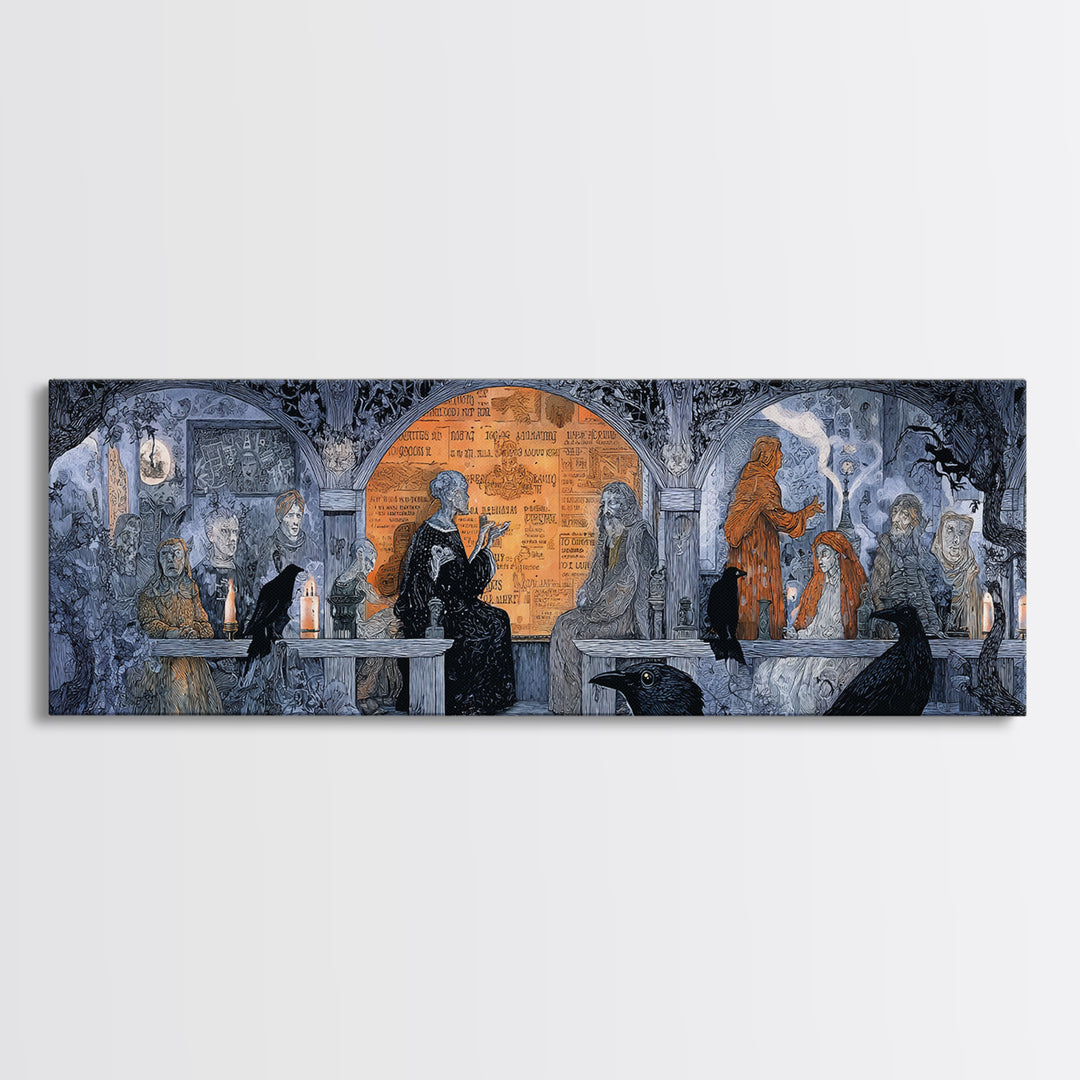 The Silent Schoolhouse, Stained Glass Gothic Art, Extra Wide Wall Art, Dark Fantasy Wall Art, Framed Canvas Print, Halloween Wall Art