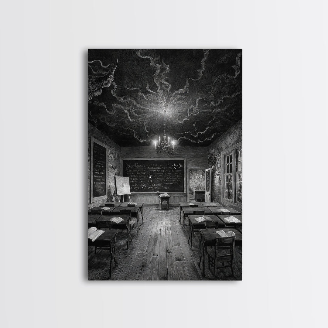 The Silent Schoolhouse, Victorian Macabre Art, Vertical Wall Art, Gothic Horror Wall Art, Framed Canvas Print, Halloween Wall Art