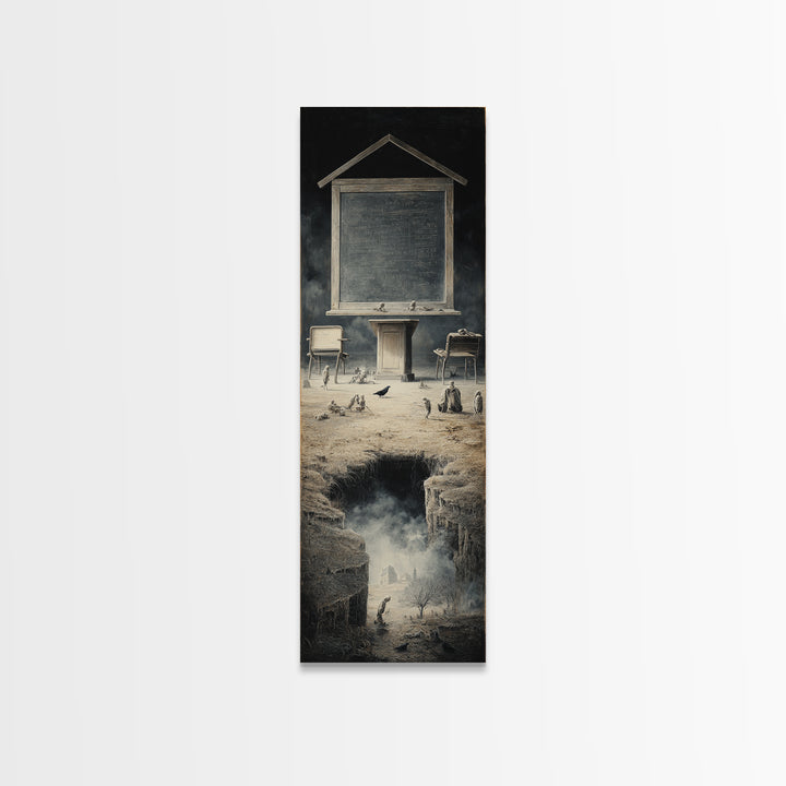 The Silent Schoolhouse, Surreal Apocalyptic Art, Tall Narrow Wall Art, Dark Fantasy Wall Art, Canvas Print, Halloween Wall Art