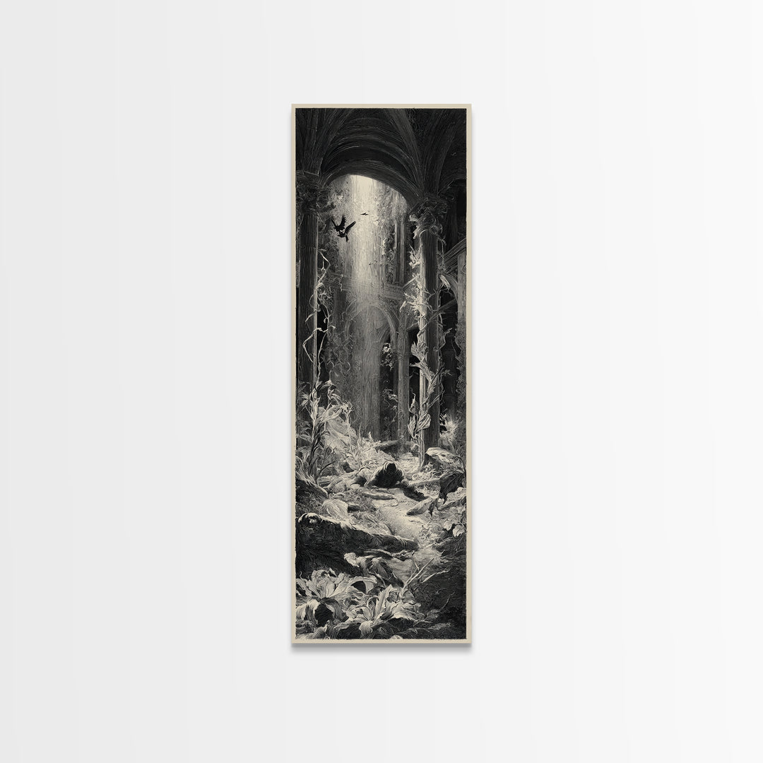 The Cemetery Greenhouse, Gothic Engraving Art, Tall Narrow Wall Art, Gothic Horror Wall Art, Framed Canvas Print, Halloween Wall Art
