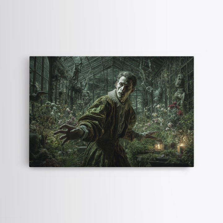 The Cemetery Greenhouse, Medieval Grotesque Art, Landscape Wall Art, Macabre Wall Art, Framed Canvas Print, Halloween Wall Art