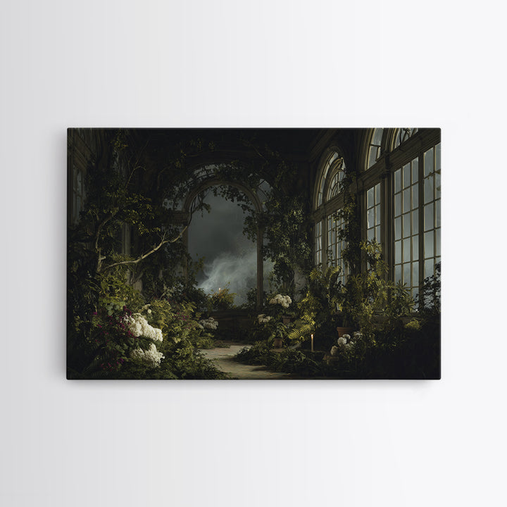 The Cemetery Greenhouse, Baroque Witchcraft Art, Landscape Wall Art, Dark Halloween Decor, Canvas Print, Halloween Wall Art
