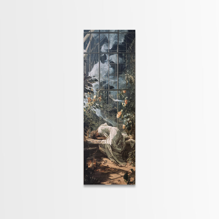 The Cemetery Greenhouse, Gothic Nightmare Art, Tall Narrow Wall Art, Dark Fantasy Wall Art, Framed Canvas Print, Halloween Wall Art