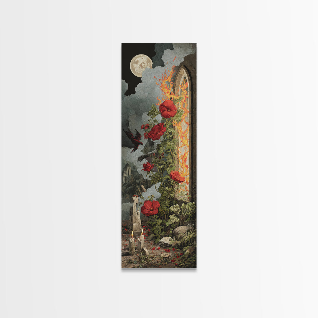 The Cemetery Greenhouse, Visionary Gothic Art, Tall Narrow Wall Art, Macabre Wall Art, Canvas Print, Halloween Wall Art