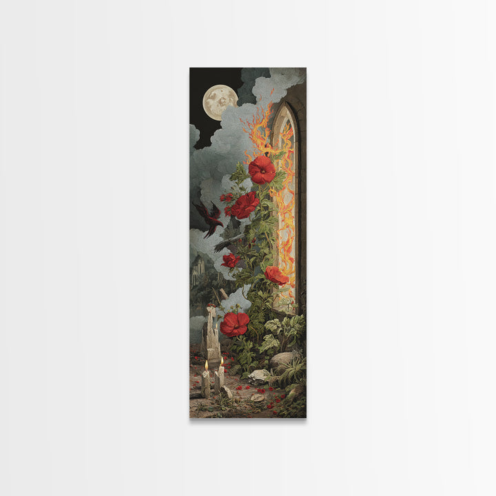The Cemetery Greenhouse, Visionary Gothic Art, Tall Narrow Wall Art, Macabre Wall Art, Canvas Print, Halloween Wall Art