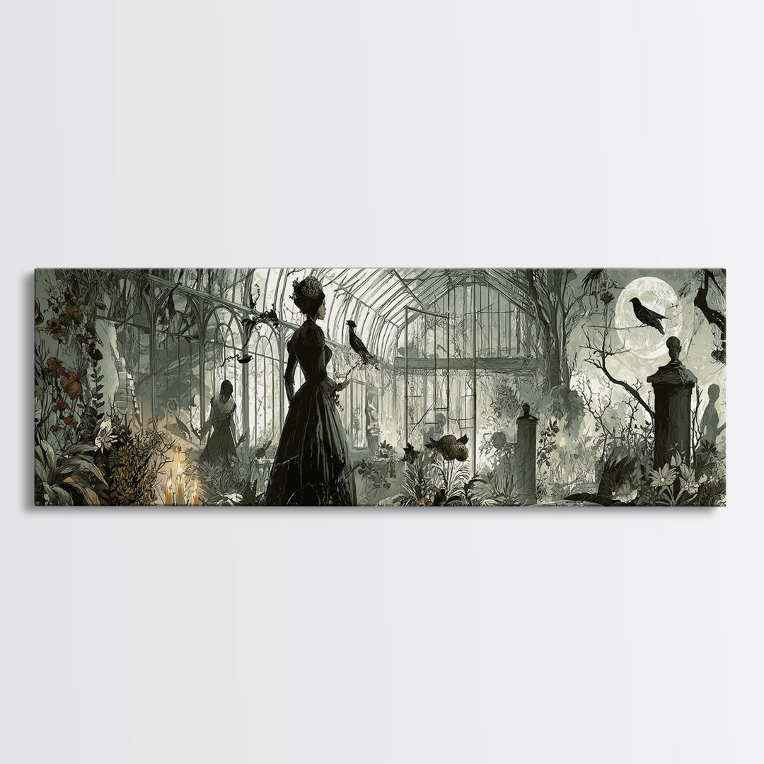 The Cemetery Greenhouse, Decadent Gothic Art, Extra Wide Wall Art, Dark Fantasy Wall Art, Canvas Print, Halloween Wall Art
