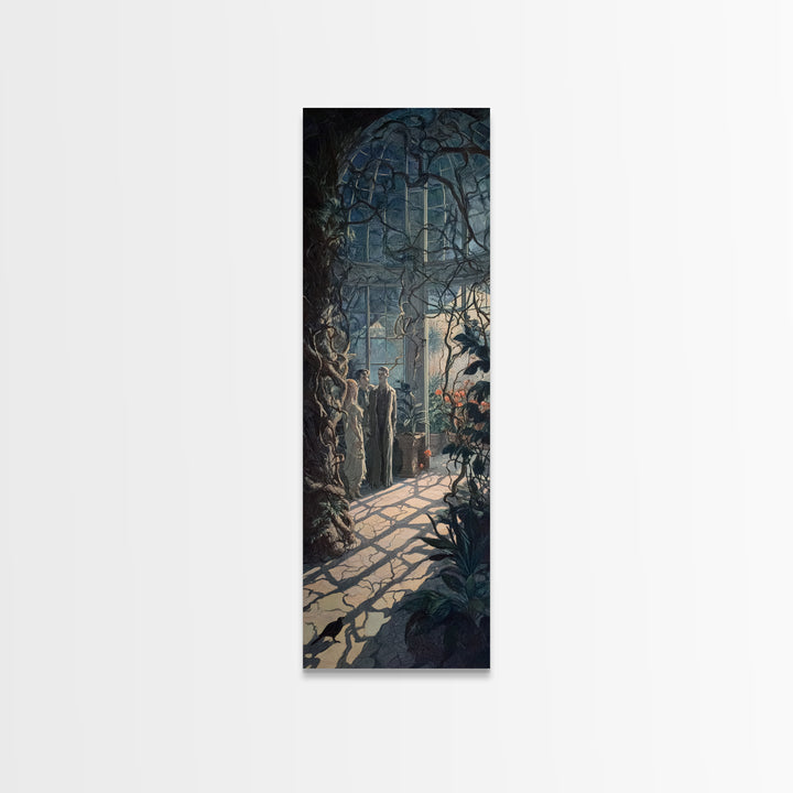 The Cemetery Greenhouse, Dark Symbolist Art, Tall Narrow Wall Art, Dark Halloween Decor, Framed Canvas Print, Halloween Wall Art