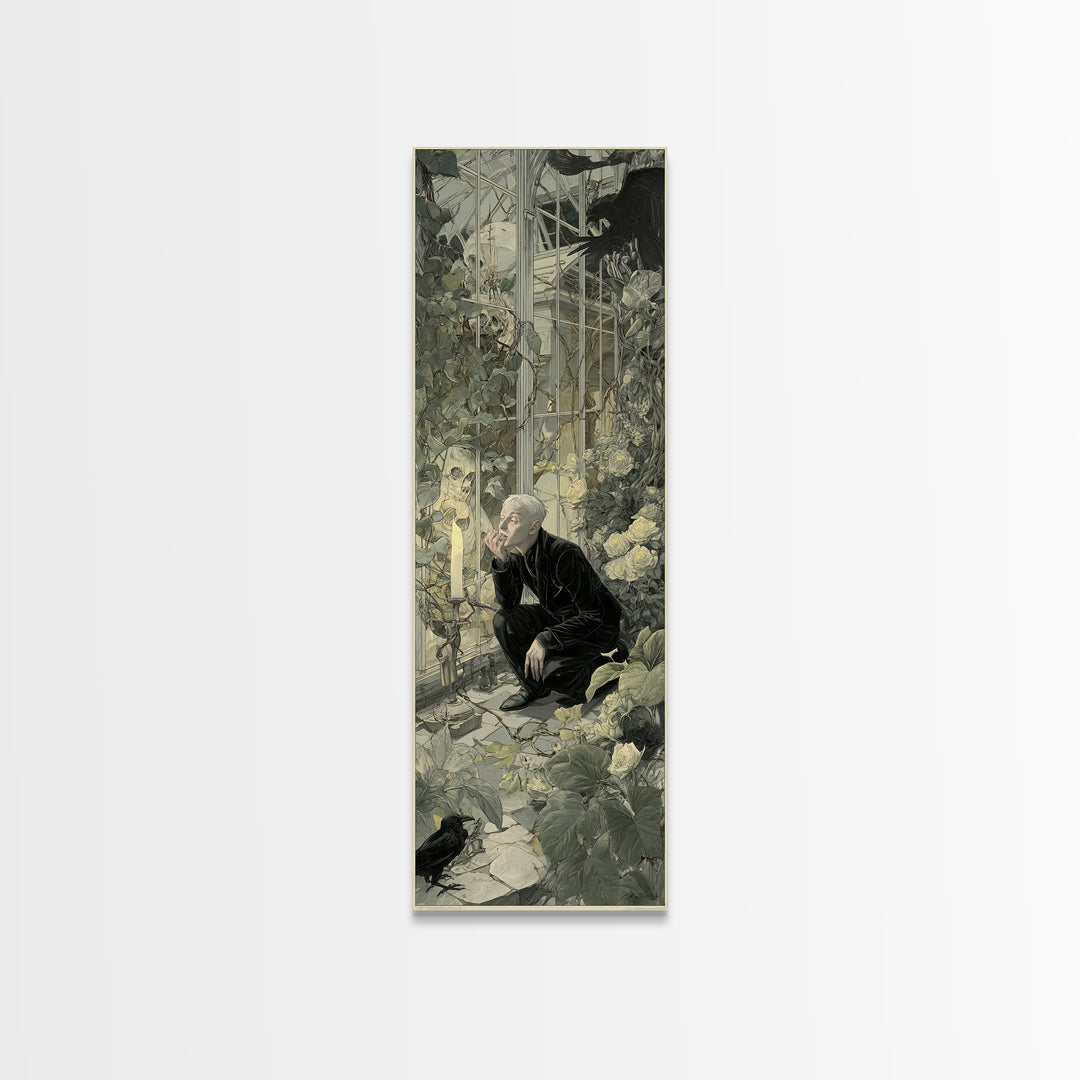 The Cemetery Greenhouse, Symbolist Etching Art, Tall Narrow Wall Art, Dark Fantasy Wall Art, Canvas Print, Halloween Wall Art