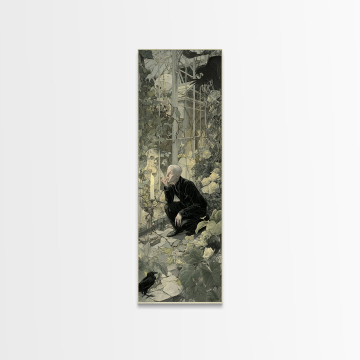 The Cemetery Greenhouse, Symbolist Etching Art, Tall Narrow Wall Art, Dark Fantasy Wall Art, Canvas Print, Halloween Wall Art