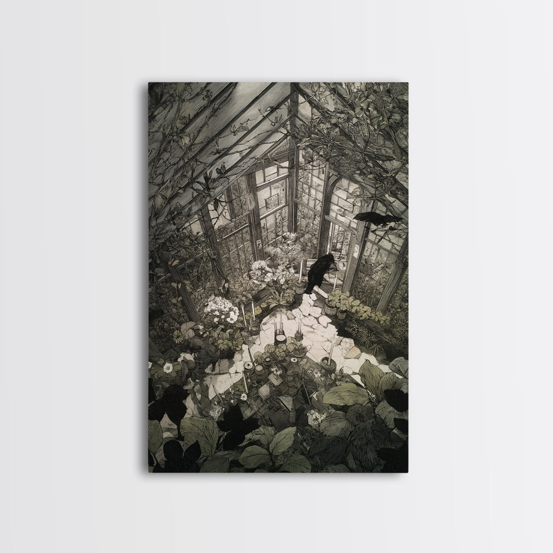The Cemetery Greenhouse, Victorian Macabre Art, Vertical Wall Art, Dark Halloween Decor, Canvas Print, Halloween Wall Art