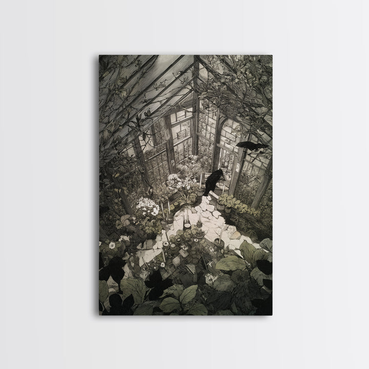 The Cemetery Greenhouse, Victorian Macabre Art, Vertical Wall Art, Dark Halloween Decor, Canvas Print, Halloween Wall Art
