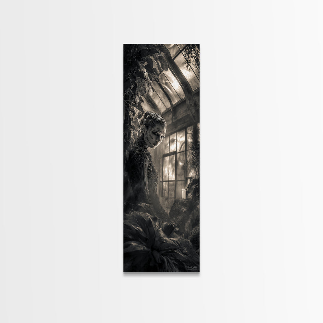 The Cemetery Greenhouse, Biomechanical Horror Art, Tall Narrow Wall Art, Gothic Horror Wall Art, Canvas Print, Halloween Wall Art