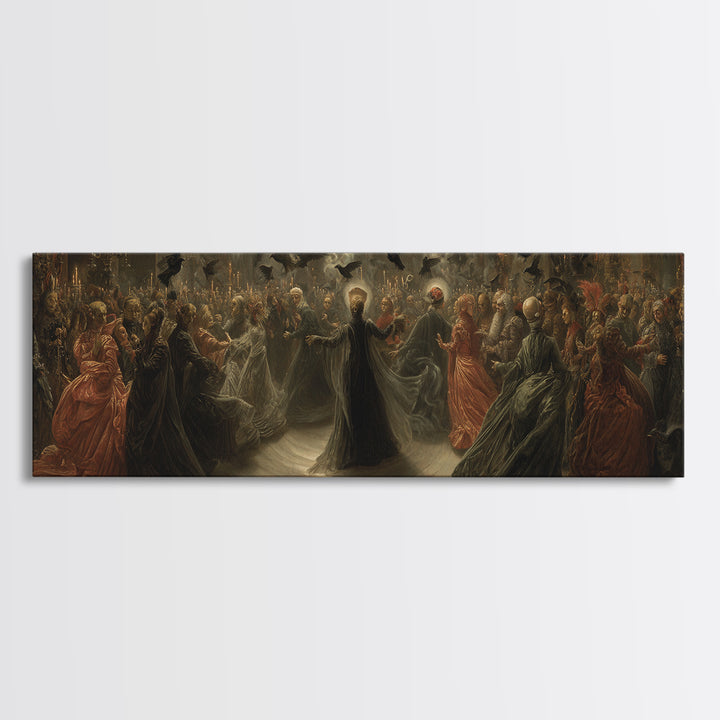 The Midnight Masquerade, Dark Renaissance Art, Extra Wide Wall Art, Gothic Horror Wall Art, Canvas Print, Halloween Wall Art