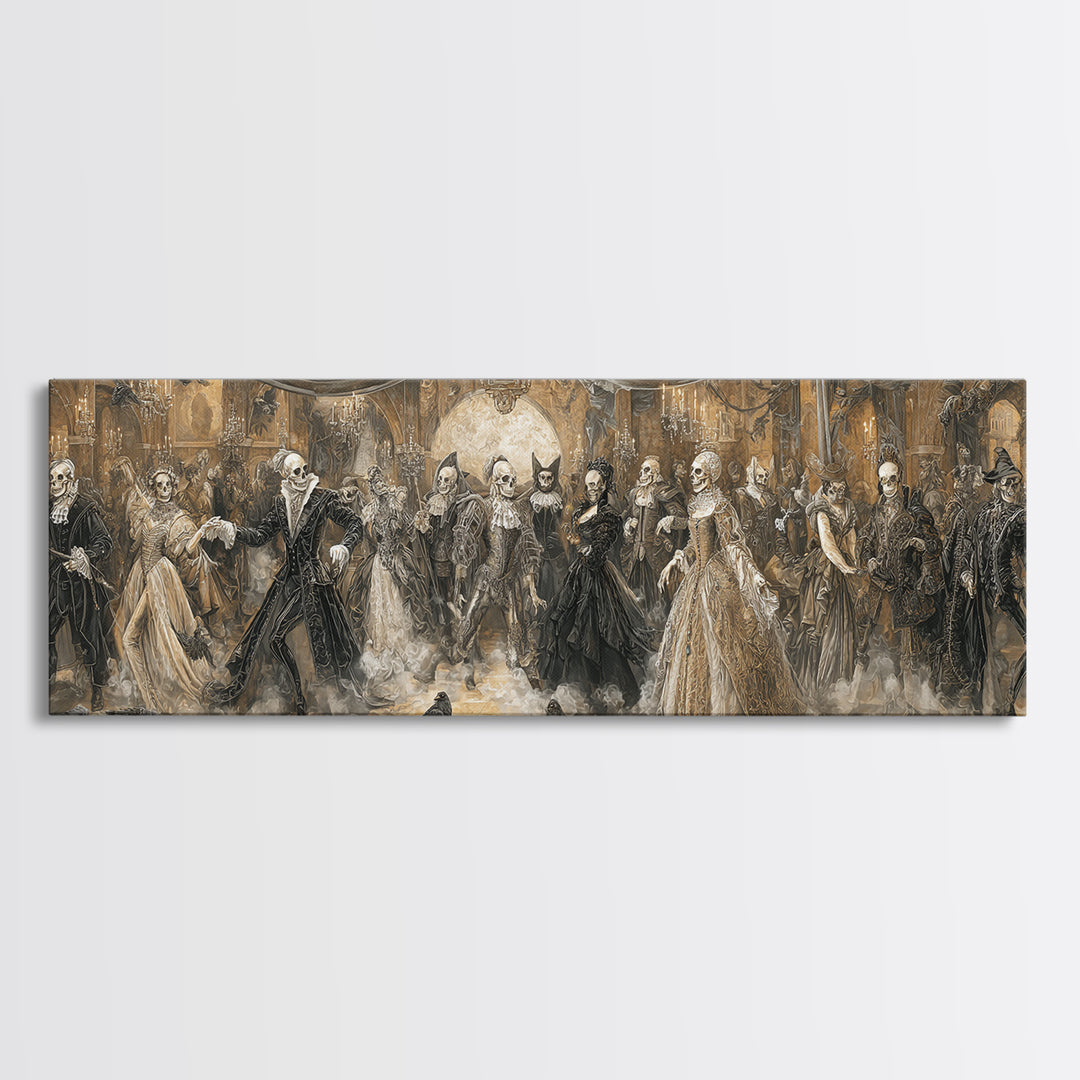 The Midnight Masquerade, Danse Macabre Art, Extra Wide Wall Art, Macabre Wall Art, Canvas Print, Halloween Wall Art