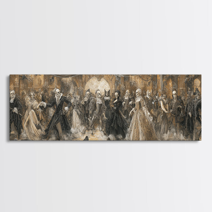 The Midnight Masquerade, Danse Macabre Art, Extra Wide Wall Art, Macabre Wall Art, Canvas Print, Halloween Wall Art