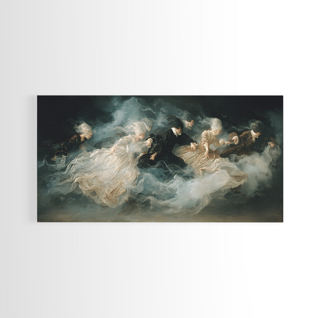 The Midnight Masquerade, Dark Romantic Horror Art, Wide Panoramic Art, Macabre Wall Art, Canvas Print, Halloween Wall Art