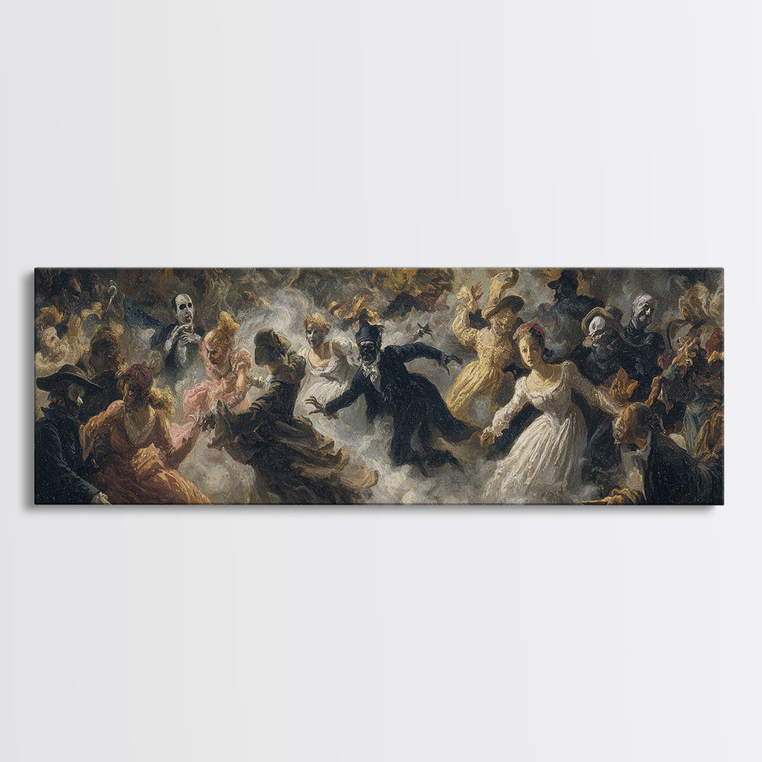 The Midnight Masquerade, Gothic Nightmare Art, Extra Wide Wall Art, Dark Halloween Decor, Canvas Print, Halloween Wall Art