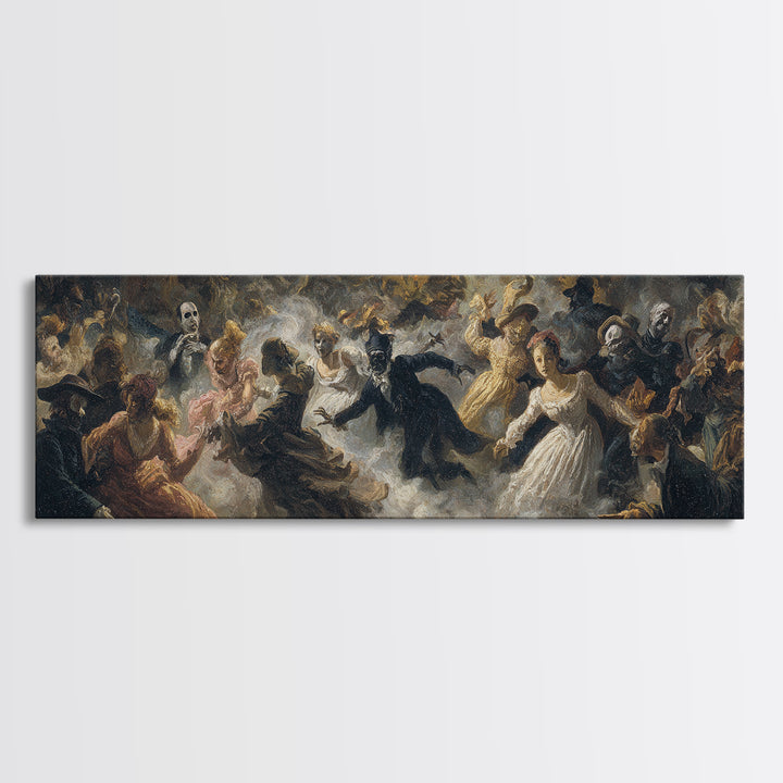 The Midnight Masquerade, Gothic Nightmare Art, Extra Wide Wall Art, Dark Halloween Decor, Canvas Print, Halloween Wall Art