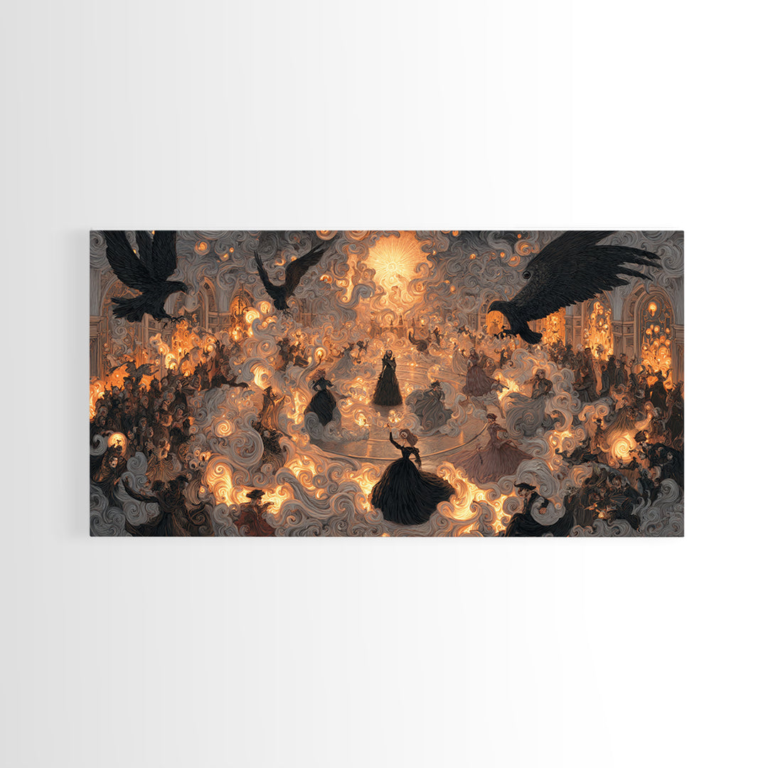 The Midnight Masquerade, Visionary Gothic Art, Wide Panoramic Art, Gothic Horror Wall Art, Framed Canvas Print, Halloween Wall Art