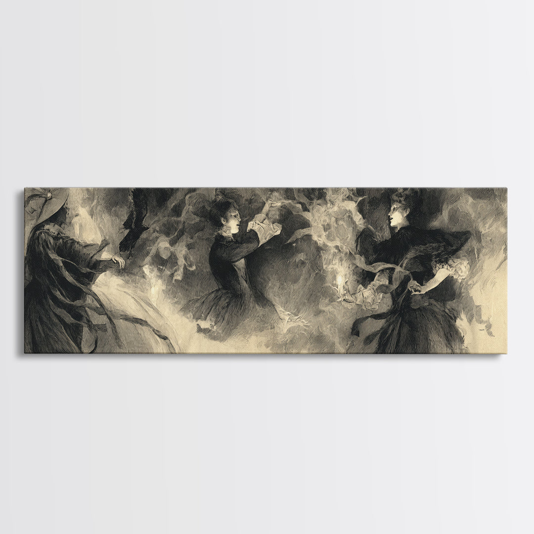 The Midnight Masquerade, Symbolist Dream Art, Extra Wide Wall Art, Gothic Horror Wall Art, Framed Canvas Print, Halloween Wall Art