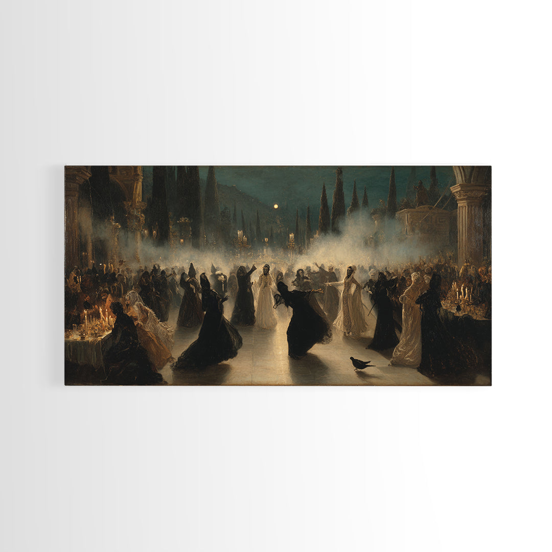 The Midnight Masquerade, Symbolist Gothic Landscape, Wide Panoramic Art, Dark Fantasy Wall Art, Canvas Print, Halloween Wall Art