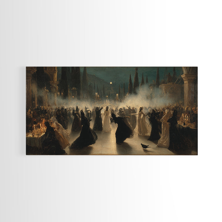 The Midnight Masquerade, Symbolist Gothic Landscape, Wide Panoramic Art, Dark Fantasy Wall Art, Canvas Print, Halloween Wall Art