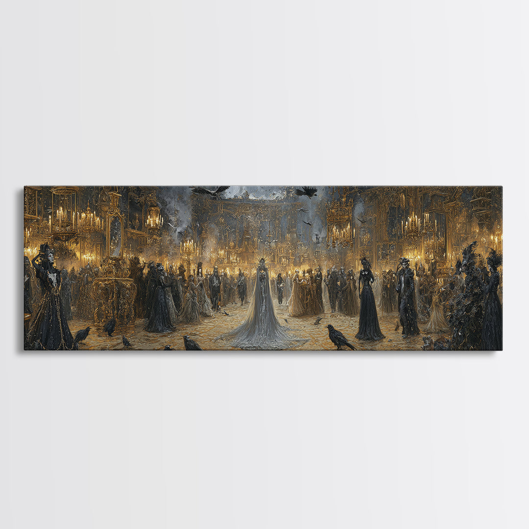The Midnight Masquerade, Ornate Symbolist Art, Extra Wide Wall Art, Macabre Wall Art, Framed Canvas Print, Halloween Wall Art