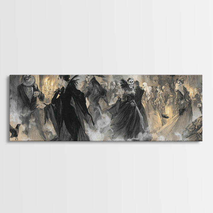 The Midnight Masquerade, Decadent Gothic Art, Extra Wide Wall Art, Gothic Horror Wall Art, Canvas Print, Halloween Wall Art