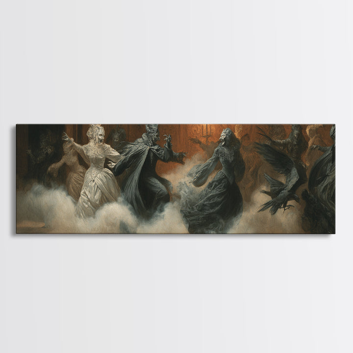 The Midnight Masquerade, Dark Symbolist Art, Extra Wide Wall Art, Gothic Horror Wall Art, Canvas Print, Halloween Wall Art