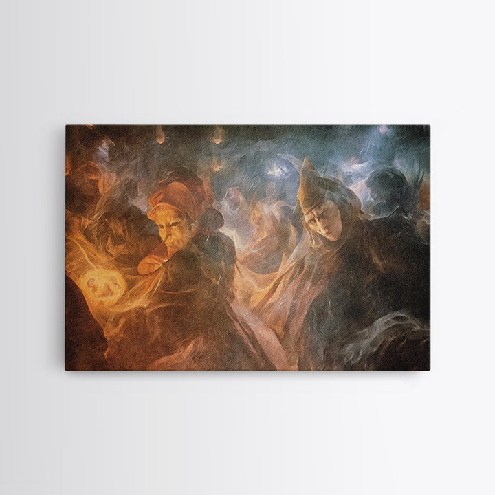 The Midnight Masquerade, Expressionist Gothic Art, Landscape Wall Art, Dark Halloween Decor, Framed Canvas Print, Halloween Wall Art