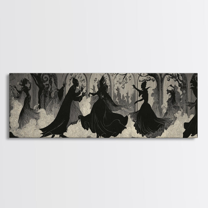 The Midnight Masquerade, Decadent Line Art, Extra Wide Wall Art, Macabre Wall Art, Framed Canvas Print, Halloween Wall Art