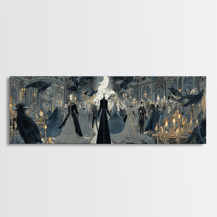 The Midnight Masquerade, Victorian Macabre Art, Extra Wide Wall Art, Gothic Horror Wall Art, Canvas Print, Halloween Wall Art