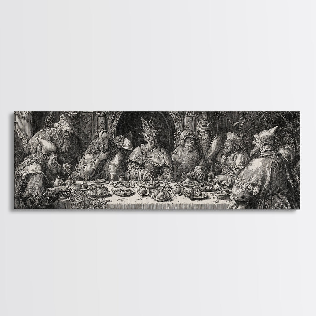 The Witches' Tea Party, Renaissance Engraving Art, Extra Wide Wall Art, Gothic Horror Wall Art, Canvas Print, Halloween Wall Art