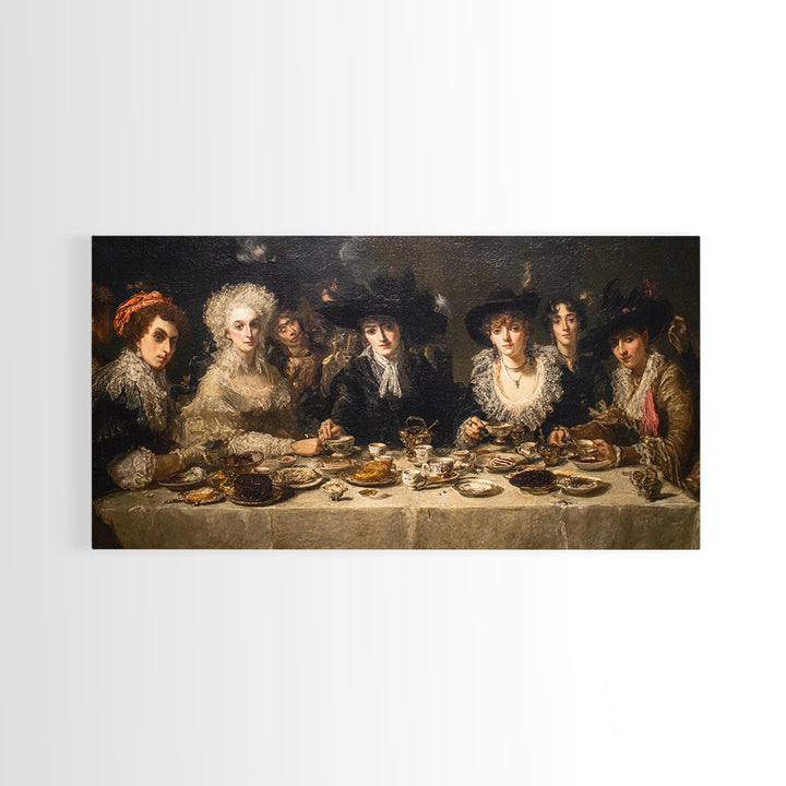 The Witches' Tea Party, Dark Romantic Horror Art, Wide Panoramic Art, Dark Fantasy Wall Art, Framed Canvas Print, Halloween Wall Art