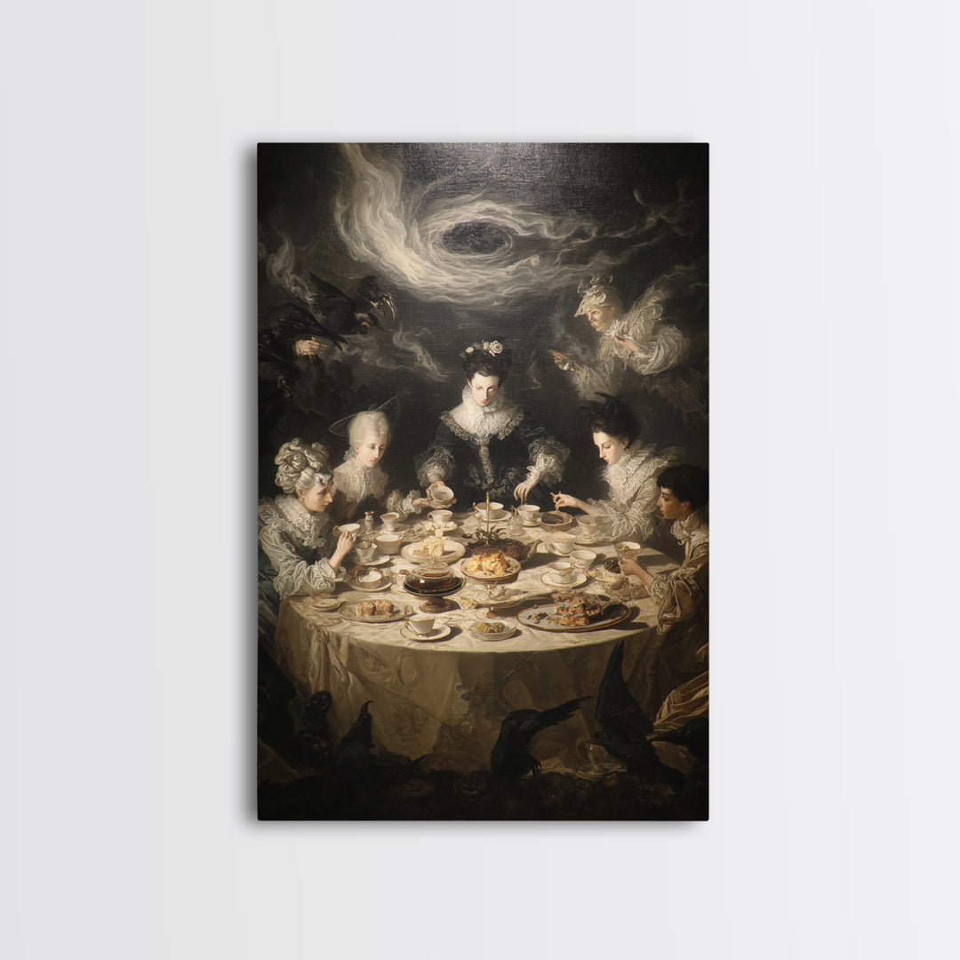 The Witches' Tea Party, Gothic Nightmare Art, Vertical Wall Art, Dark Fantasy Wall Art, Framed Canvas Print, Halloween Wall Art