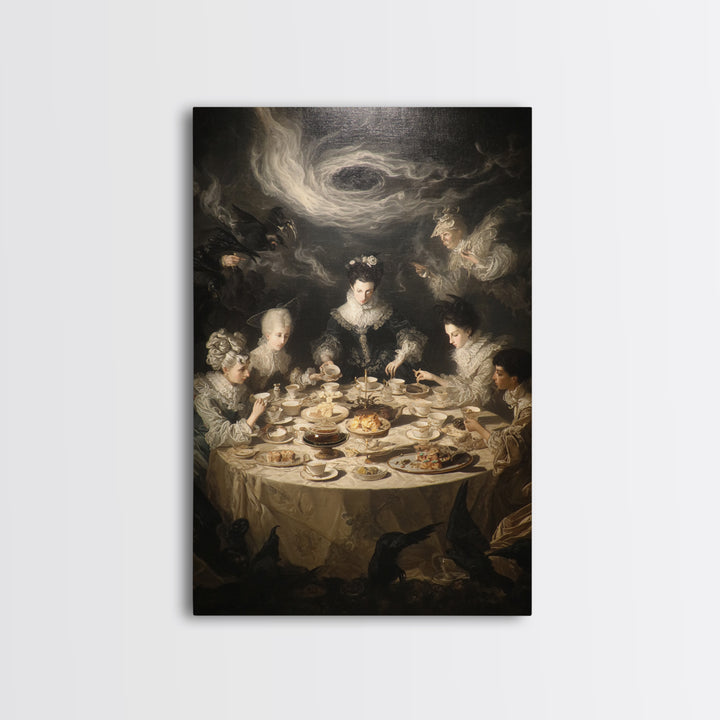 The Witches' Tea Party, Gothic Nightmare Art, Vertical Wall Art, Dark Fantasy Wall Art, Framed Canvas Print, Halloween Wall Art